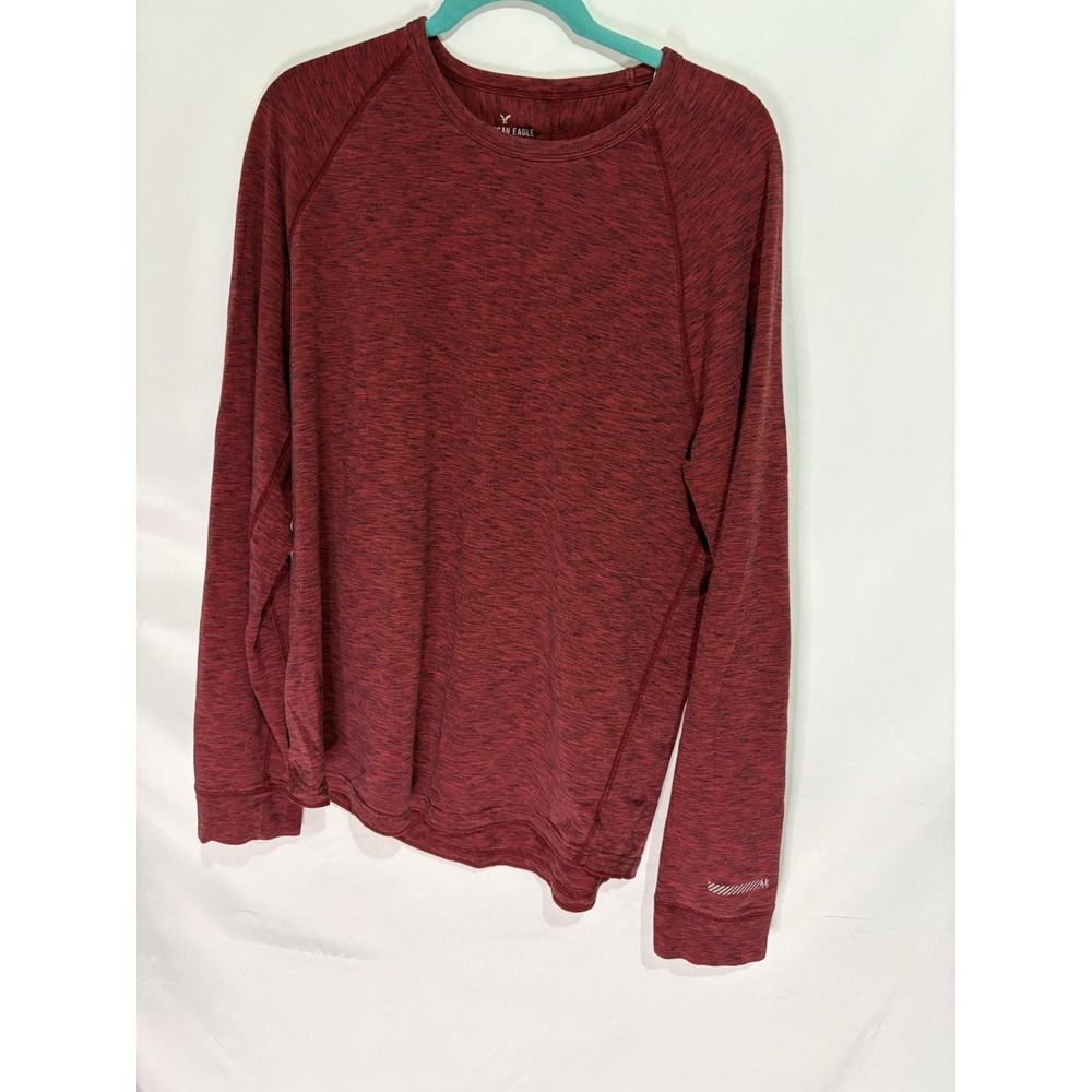 American Eagle Active Flex Long Sleeve Maroon T-Shirt Mens L Heathered Maroon